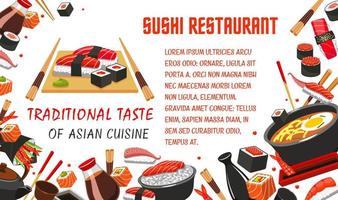 Japanese sushi restaurant banner of asian food vector