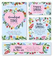 Hello spring poster template with flower and berry vector