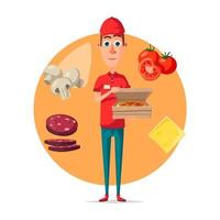 Vector poster of pizza delivery man for pizzeria
