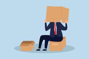 Business failure and fail entrepreneur concept, depressed businessman sitting covered his head with box, shameful cannot face people or society vector