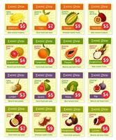 tarjetas de precios vectoriales para frutas exóticas tropicales vector