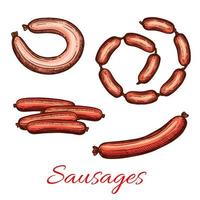 Vector fresh meat sausages products sketch icons