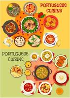 Portuguese cuisine seafood dinner menu icon set vector