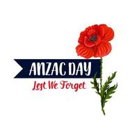 día de anzac para que no olvidemos el icono de cinta de vector de amapola