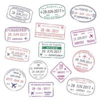iconos vectoriales de sellos de pasaporte de ciudades de viajes mundiales vector