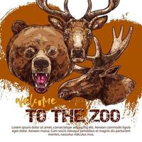 Zoo animal banner with sketched bear, dear and elk vector