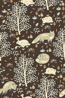 Forest seamless pattern with foxes and hares. Vector graphics.