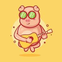 mascota de personaje animal de cerdo fresco tocando guitarra dibujos animados aislados en diseño de estilo plano vector