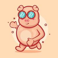 linda mascota de personaje animal de cerdo ejecutando dibujos animados aislados en diseño de estilo plano vector