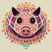 illustration vector graphic of cute pig in hand draw tribal style good for print