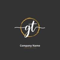 GT Initial handwriting and signature logo design with circle. Beautiful design handwritten logo for fashion, team, wedding, luxury logo. vector