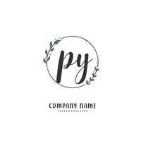 PY Initial handwriting and signature logo design with circle. Beautiful design handwritten logo for fashion, team, wedding, luxury logo. vector