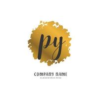 PY Initial handwriting and signature logo design with circle. Beautiful design handwritten logo for fashion, team, wedding, luxury logo. vector