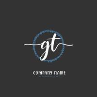 GT Initial handwriting and signature logo design with circle. Beautiful design handwritten logo for fashion, team, wedding, luxury logo. vector