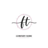 FT Initial handwriting and signature logo design with circle. Beautiful design handwritten logo for fashion, team, wedding, luxury logo. vector