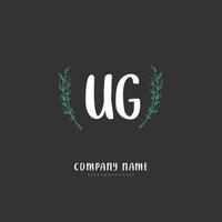 ug escritura a mano inicial y diseño de logotipo de firma con círculo. hermoso diseño de logotipo escrito a mano para moda, equipo, boda, logotipo de lujo. vector