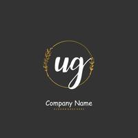 ug escritura a mano inicial y diseño de logotipo de firma con círculo. hermoso diseño de logotipo escrito a mano para moda, equipo, boda, logotipo de lujo. vector