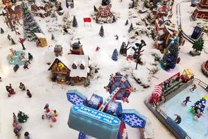 Top view of an idyllic English village scale model during the Christmas' holiday photo