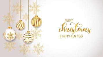 Gold Christmas and New Year Typographical on white background with winter landscape Horizontal new year background, headers, posters, cards, website.Vector illustration vector