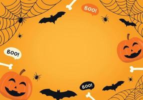 Halloween Background vector illustration. Spider web with halloween pumpkin frame on orange background