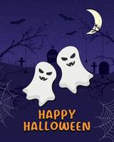 Background for Halloween with Halloween Ghosts, trees, spiders, web, Halloween flyer vector