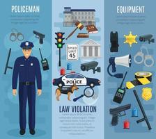 Policeman with equipment, law violation banner set vector