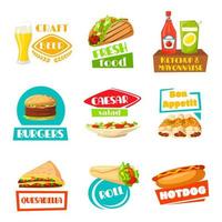 Fast food vector menu icons set for meals