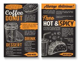 Fast food vector tacos donut coffee sketch menu