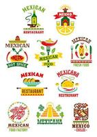 Vector icons set for mexican fast food restaurant