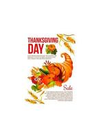 Thanksgiving sale banner template with cornucopia vector