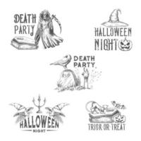 Halloween night party vector sketch icons