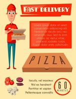 Vector flat poster for pizza fast food delivery man