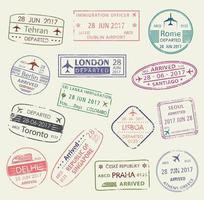 sello de pasaporte de diseño de conjunto aislado de visa de viaje vector
