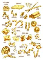 Italian pasta names vector sketch icons set