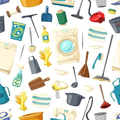 Vector seamless pattern of home cleaning washing