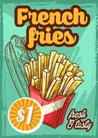 cartel de boceto de menú de papas fritas de vector de comida rápida