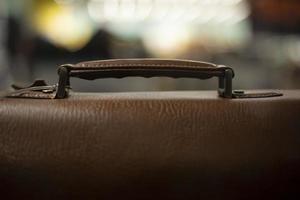 Leather bag. Men's briefcase made of brown leather. Accessory for guy. photo