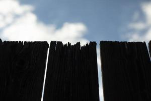 Close-up of board fence. Cracked fence board. Details of countryside. photo