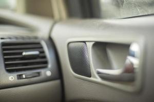 Interior of car. Machine from inside. Interior of car. Panels and handles in transport. photo