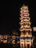 Ancient Pagoda in fenghuang old town in the night time.phoenix ancient town or Fenghuang County is a county of Hunan Province, China photo