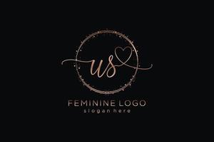 Initial US handwriting logo with circle template vector logo of initial wedding, fashion, floral and botanical with creative template.