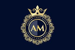 AM Initial Letter Gold calligraphic feminine floral hand drawn heraldic monogram antique vintage style luxury logo design Premium Vector