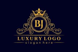 BJ Initial Letter Gold calligraphic feminine floral hand drawn heraldic monogram antique vintage style luxury logo design Premium Vector