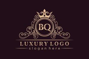 BQ Initial Letter Gold calligraphic feminine floral hand drawn heraldic monogram antique vintage style luxury logo design Premium Vector