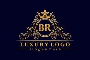 BR Initial Letter Gold calligraphic feminine floral hand drawn heraldic monogram antique vintage style luxury logo design Premium Vector