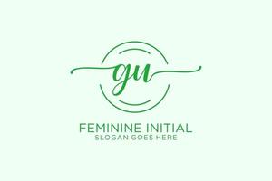 Initial GU beauty monogram and elegant logo design handwriting logo of initial signature, wedding, fashion, floral and botanical with creative template. vector