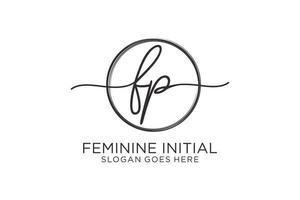 Initial FP handwriting logo with circle template vector logo of initial signature, wedding, fashion, floral and botanical with creative template.