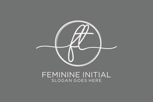 Initial FT handwriting logo with circle template vector logo of initial signature, wedding, fashion, floral and botanical with creative template.