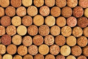 Background from textured wine corks, top view. photo