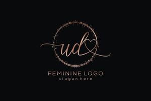 Initial UD handwriting logo with circle template vector logo of initial wedding, fashion, floral and botanical with creative template.